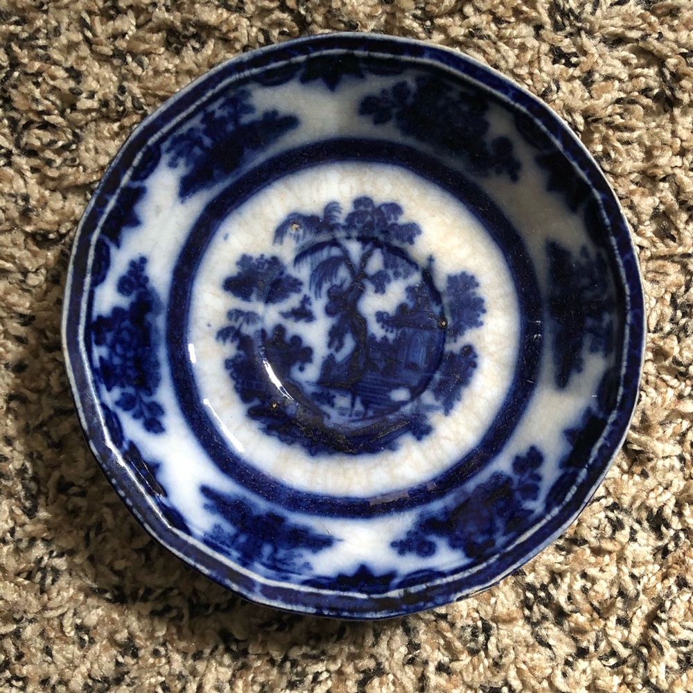 Vintage antique T Walker ironstone “Hong” flow blue saucer - Picture 9 of 12